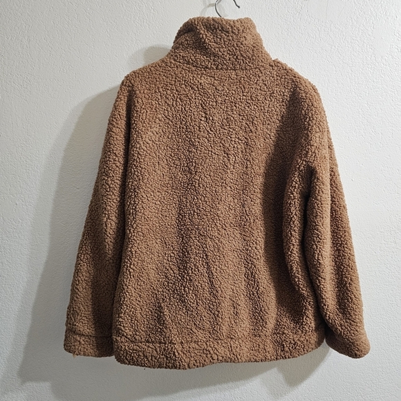 Camel Brown Zip-up Teddy Sweater Size M - Picture 3 of 10